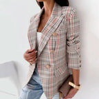 Ivy - Women's Plaid Button-Front Blazer with Thermal Lining