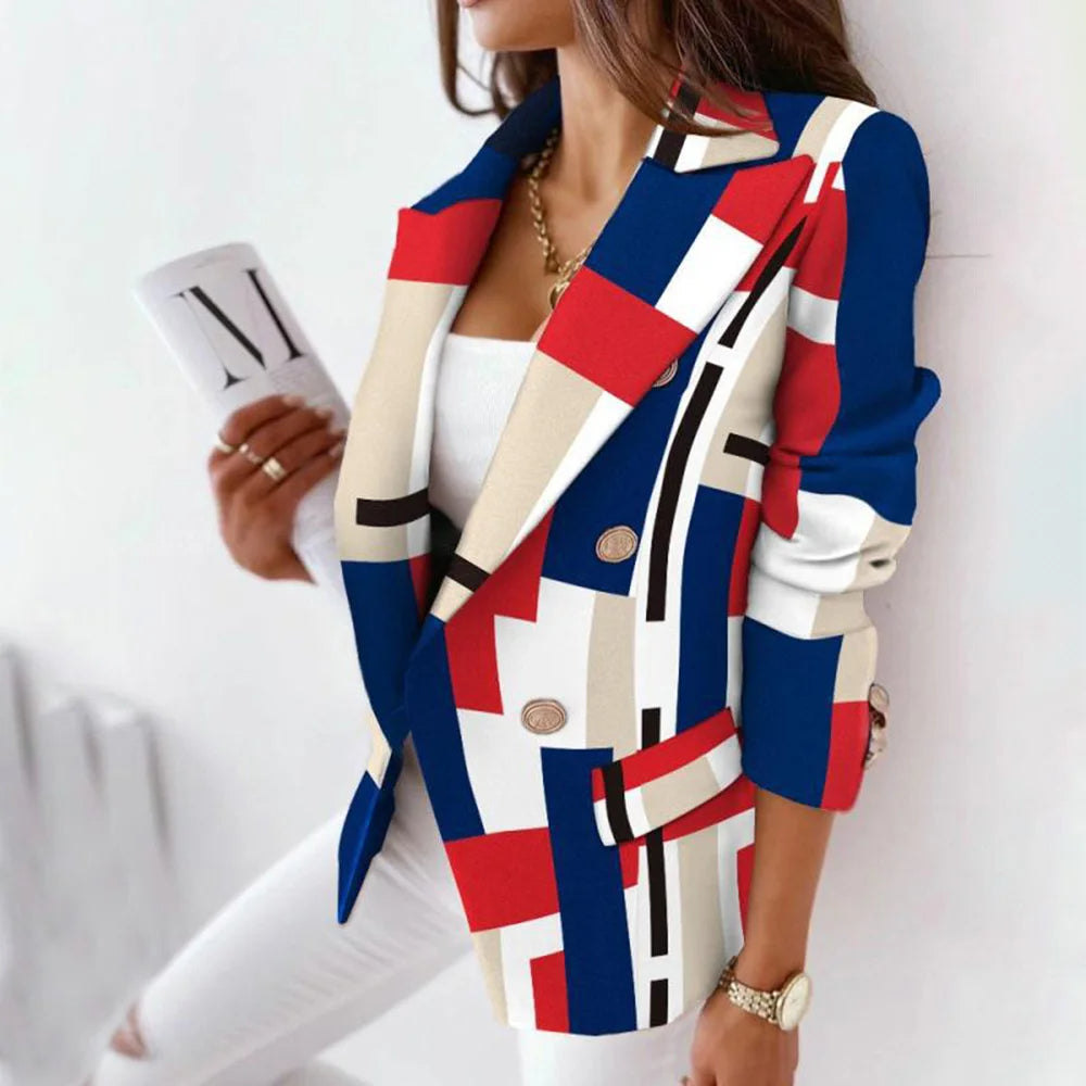 Ivy - Women's Plaid Button-Front Blazer with Thermal Lining