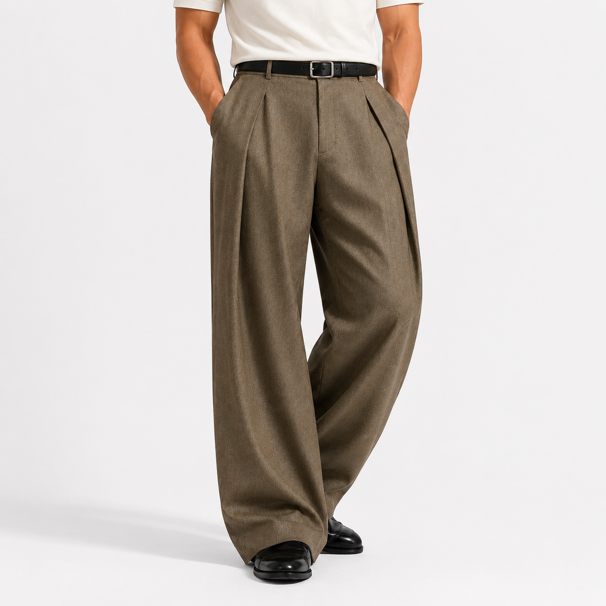 Jacob - Men's Pleated Wide-Leg Dress Pants with Tapered Waist