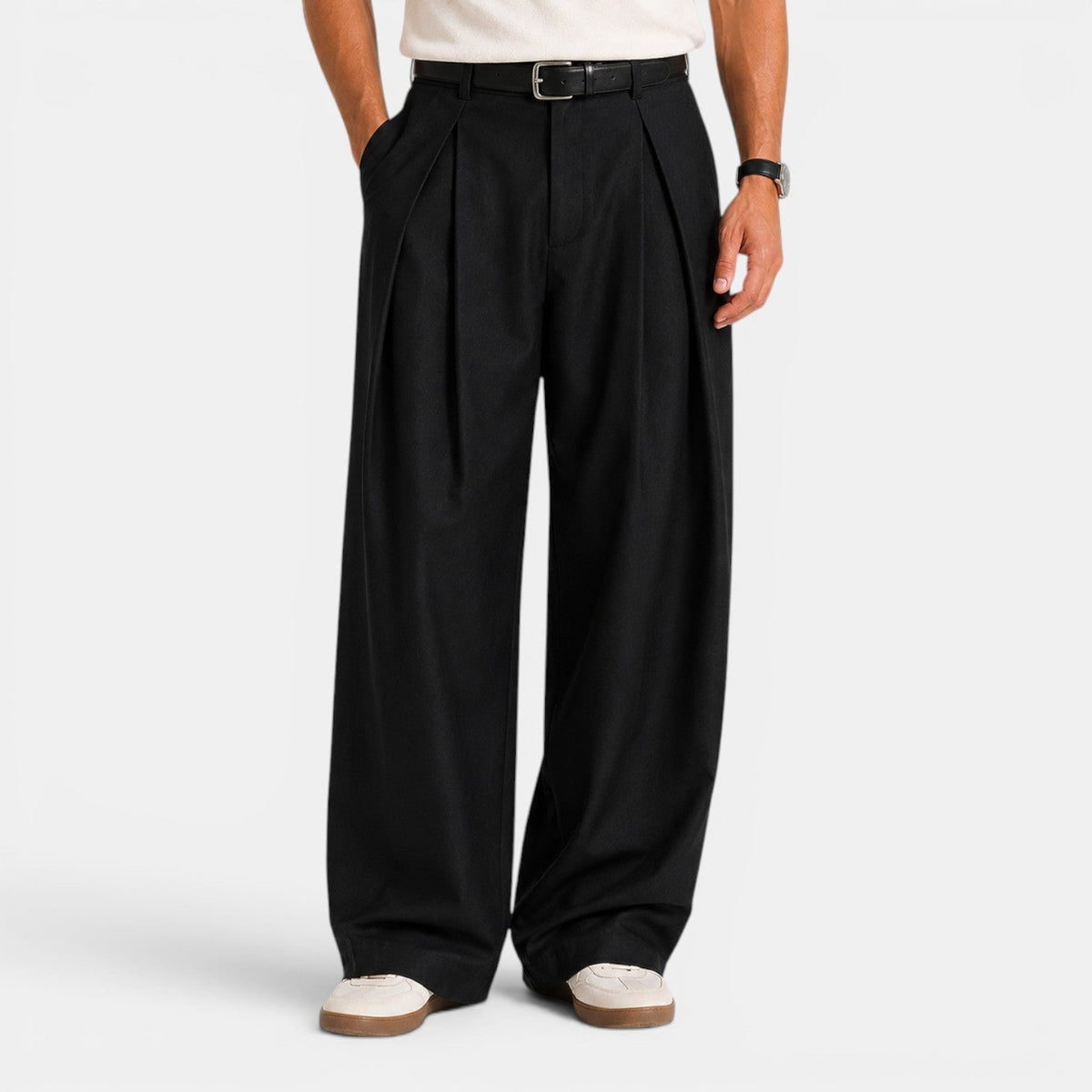 Jacob - Men's Pleated Wide-Leg Dress Pants with Tapered Waist