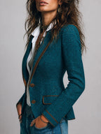Jade - Women's Herringbone Tweed Blazer with Contrast Trim
