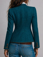 Jade - Women's Herringbone Tweed Blazer with Contrast Trim