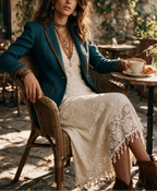 Jade - Women's Herringbone Tweed Blazer with Contrast Trim