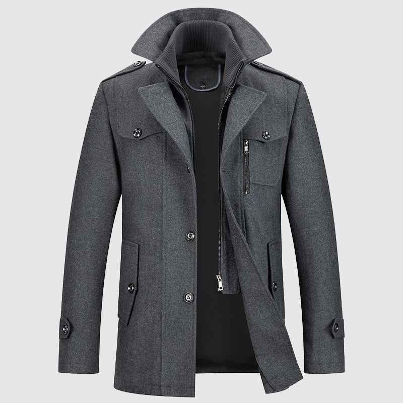James - Men's Double-Collar Wool Coat with Zip and Button Closure