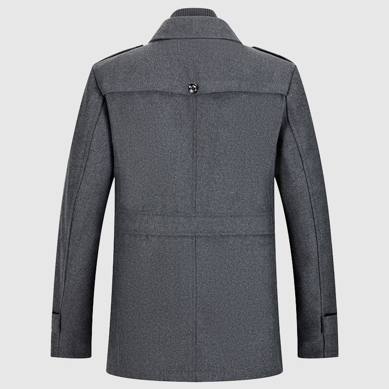 James - Men's Double-Collar Wool Coat with Zip and Button Closure