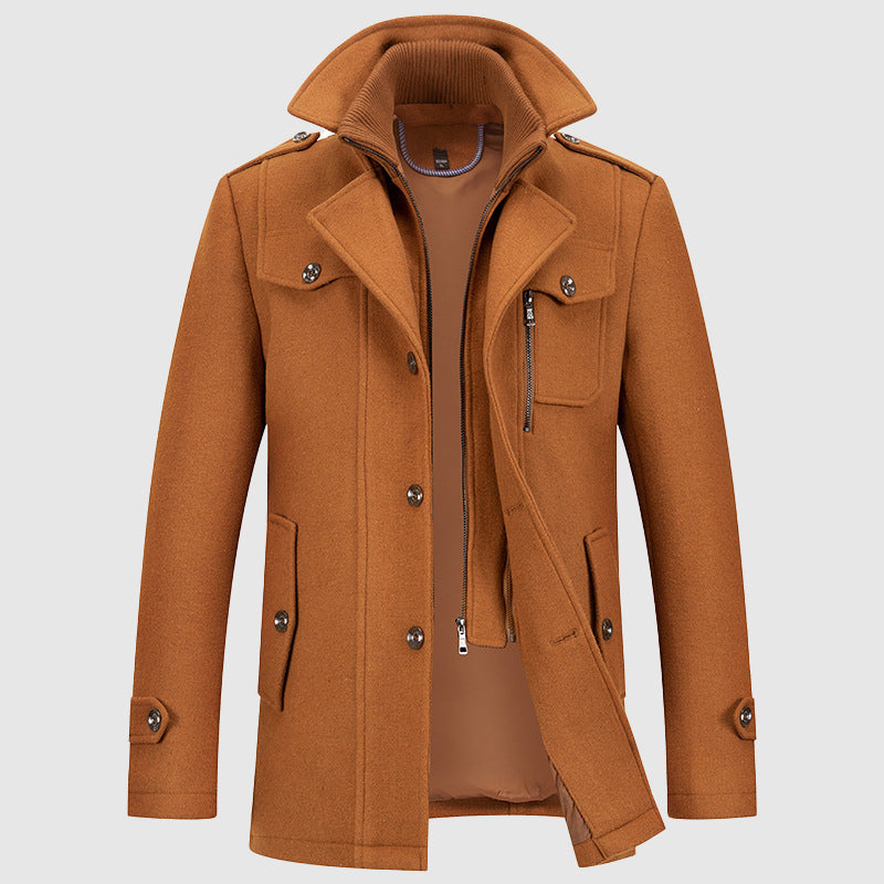 James - Men's Double-Collar Wool Coat with Zip and Button Closure