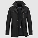 James - Men's Double-Collar Wool Coat with Zip and Button Closure
