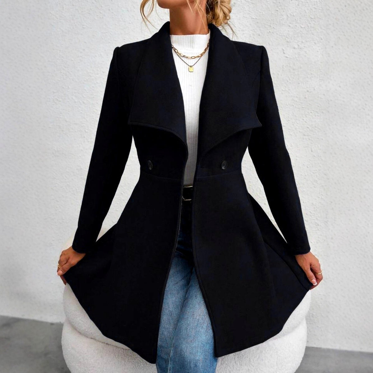 Janelle - Women’s Wide Lapel Fitted Long Coat 3