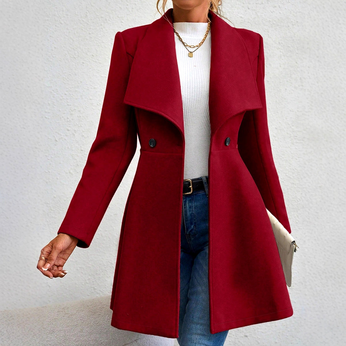 Janelle - Women’s Wide Lapel Fitted Long Coat 4