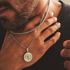 Jasper - Men's Gold Compass Pendant Necklace