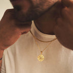 Jasper - Men's Gold Compass Pendant Necklace