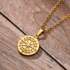 Jasper - Men's Gold Compass Pendant Necklace