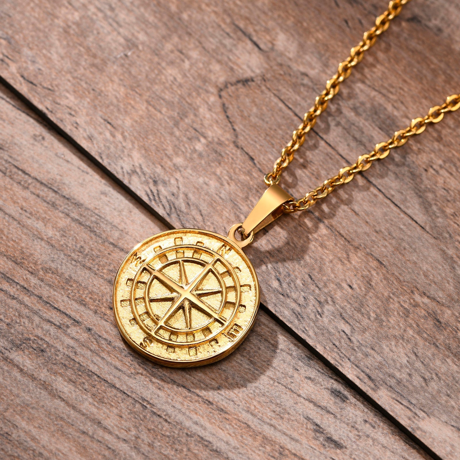 Jasper - Men's Gold Compass Pendant Necklace