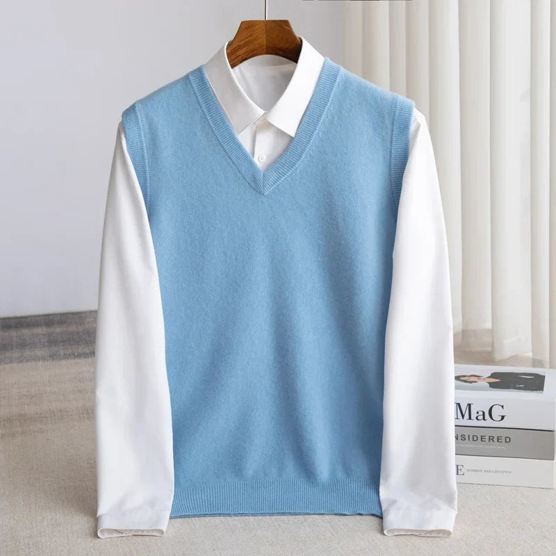 Jasper - Men's V-Neck Merino Wool Sweater Vest