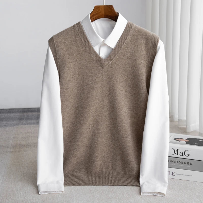 Jasper - Men's V-Neck Merino Wool Sweater Vest