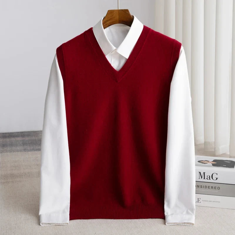 Jasper - Men's V-Neck Merino Wool Sweater Vest