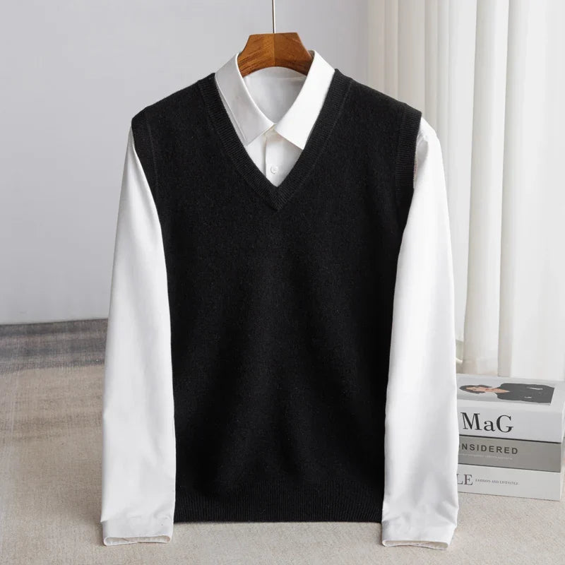 Jasper - Men's V-Neck Merino Wool Sweater Vest