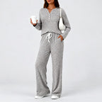 Jeanne - Women's Ribbed Knit Henley Set 3