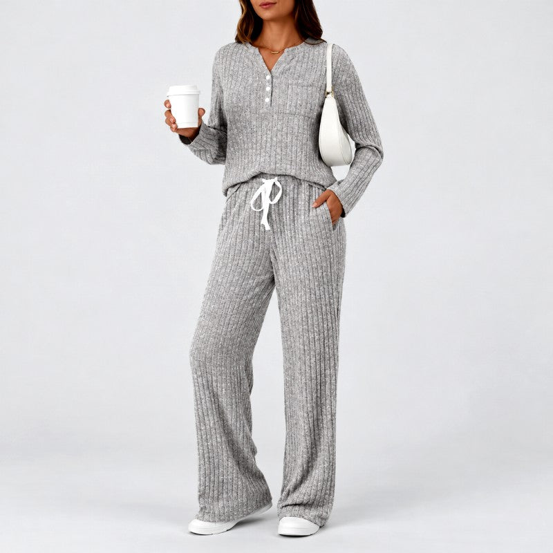 Jeanne - Women's Ribbed Knit Henley Set 3