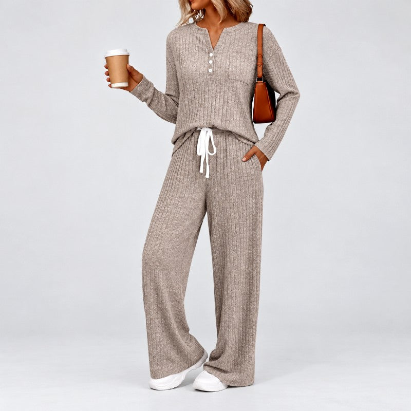 Jeanne - Women's Ribbed Knit Henley Set 4