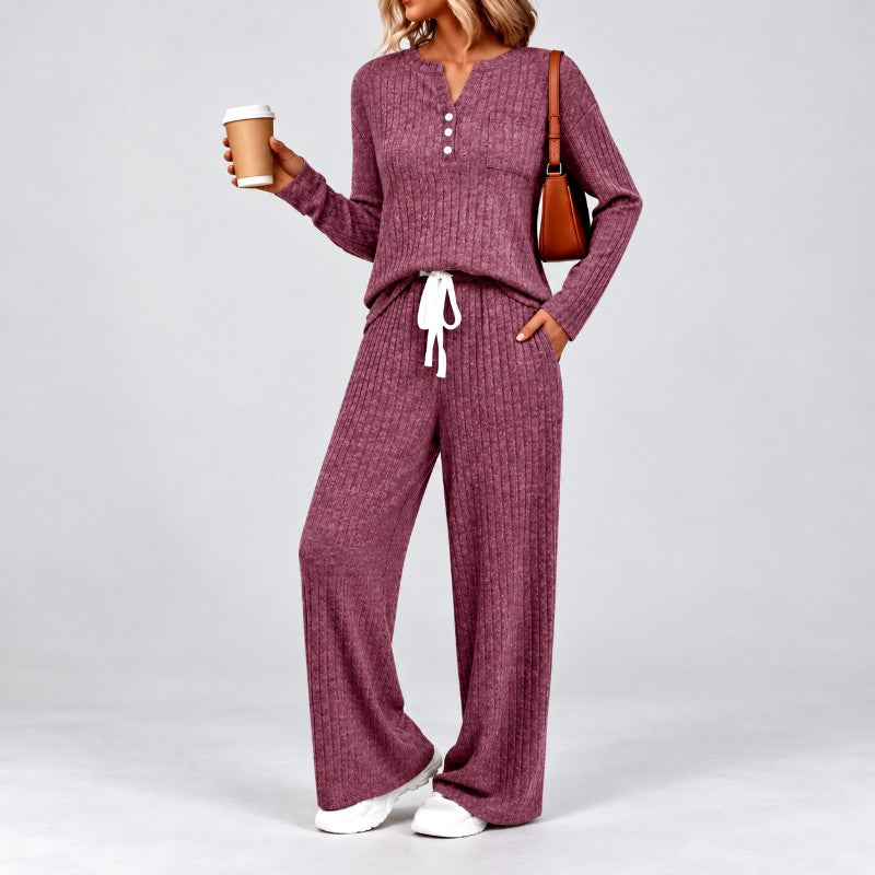 Jeanne - Women's Ribbed Knit Henley Set 5