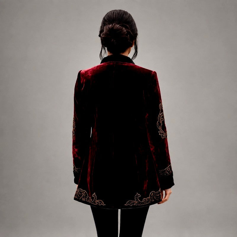 Jennie - Women's Embroidered Velvet Long Jacket 2