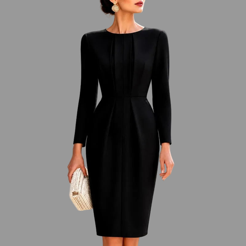 Jessica - Women's Pleated Waist Long Sleeve Dress 2