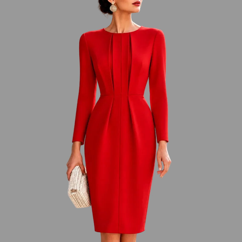 Jessica - Women's Pleated Waist Long Sleeve Dress 3