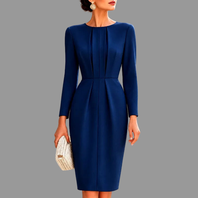 Jessica - Women's Pleated Waist Long Sleeve Dress 4