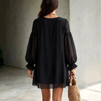 Jessica - Women's V-Neck Puff Sleeve Vacation Dress 2