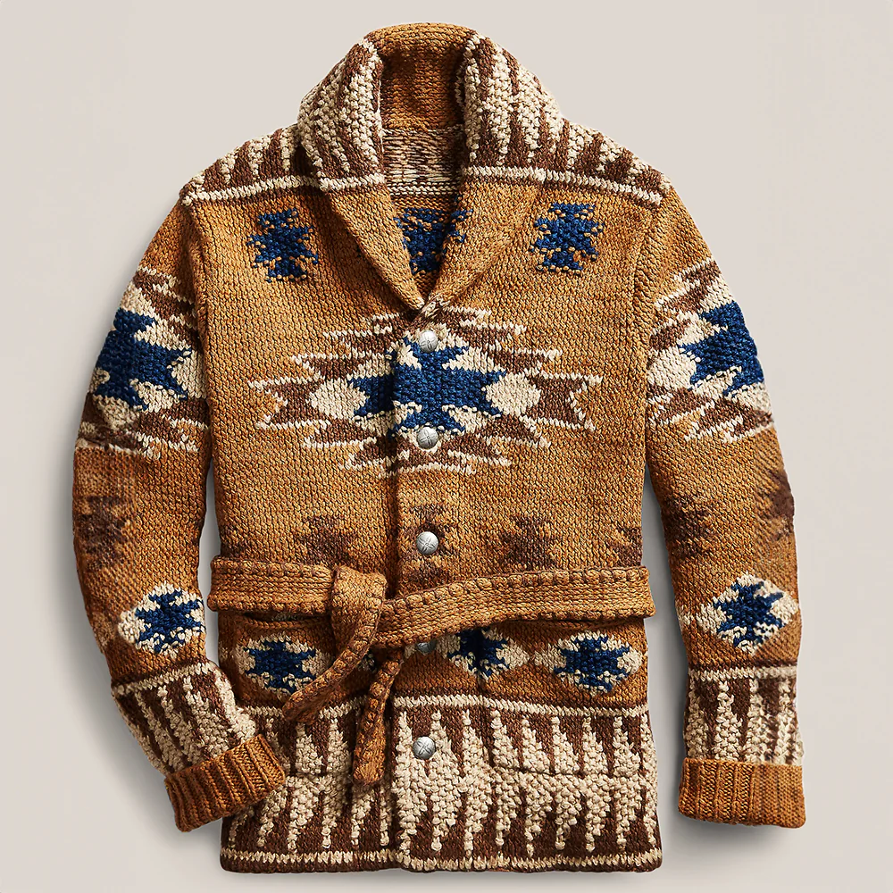 Jettson - Men's Jacquard Wool Cardigan with Belt