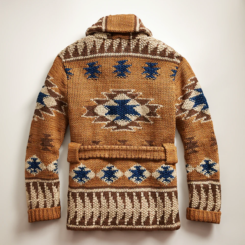 Jettson - Men's Jacquard Wool Cardigan with Belt