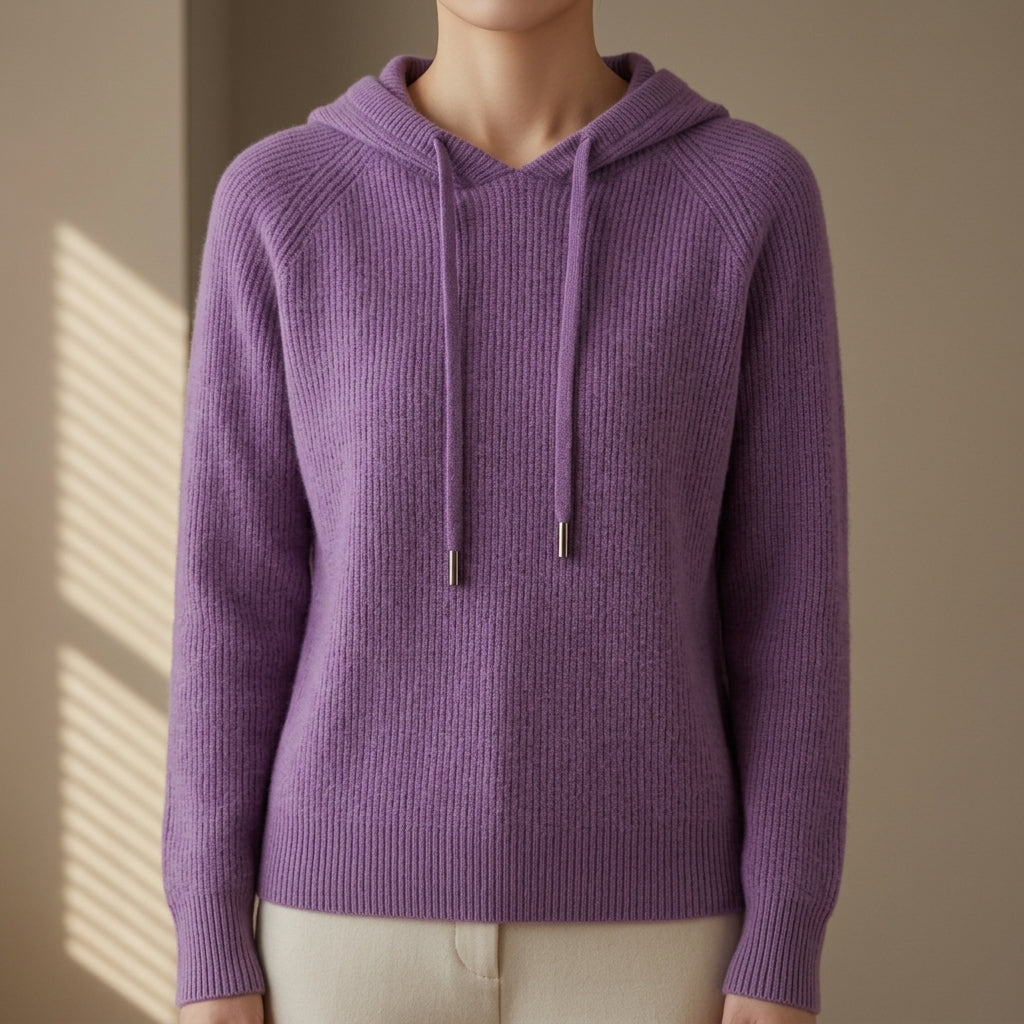 Jewel - Women's Ribbed Knit Hoodie Sweater