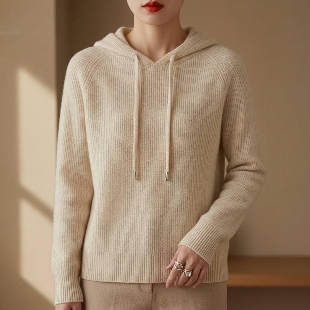 Jewel - Women's Ribbed Knit Hoodie Sweater