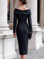 Jianna - Women's Off-Shoulder Satin Midi Dress with Wrap Bodice
