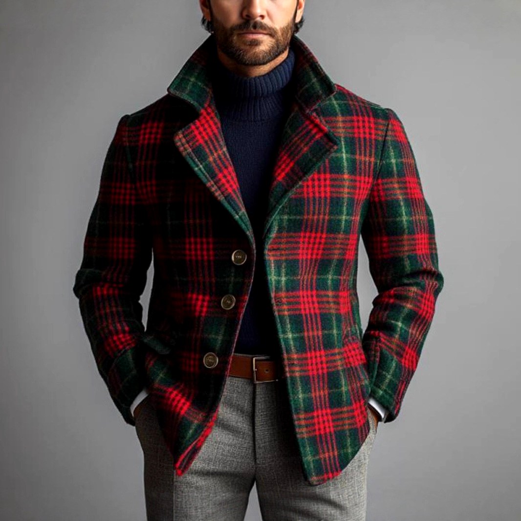 Jimmy - Men's Plaid Single-Breasted Notch-Collar Jacket 2