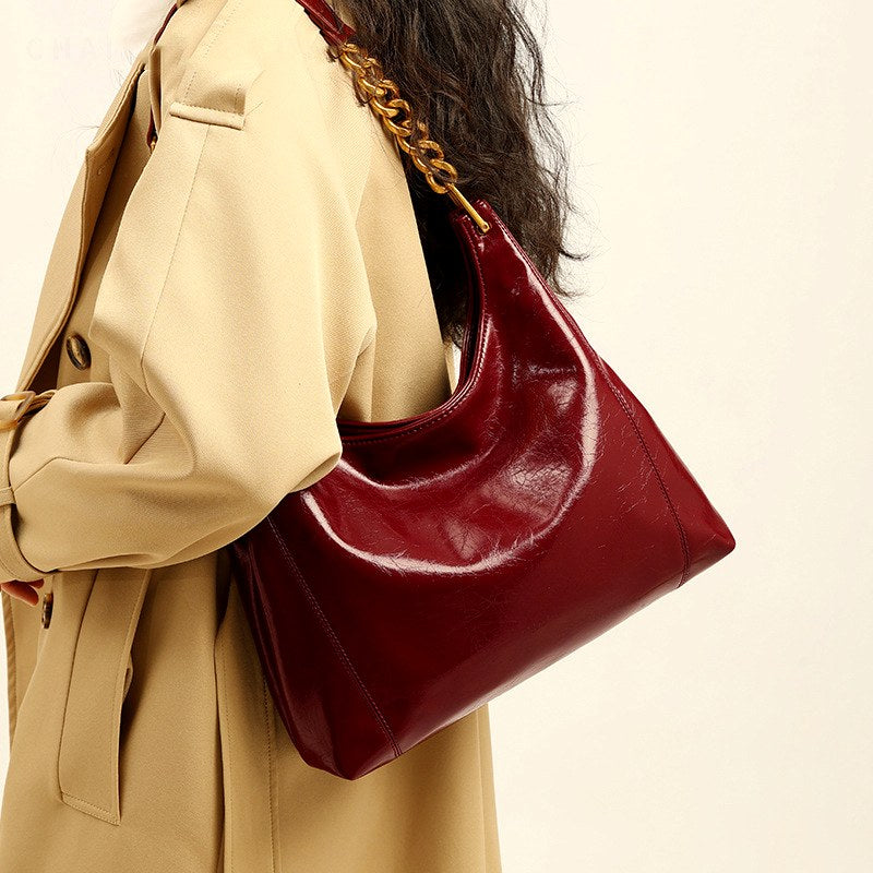 Johanna - Women's Patent Slouchy Chain Strap Hobo Bag 2