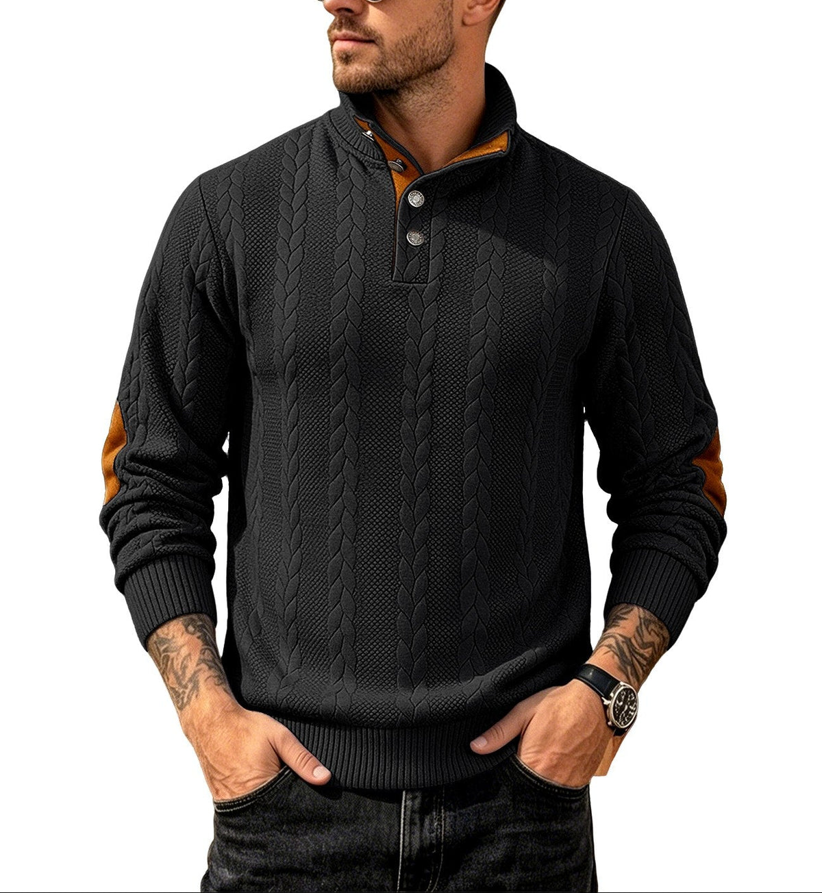 Julian - Men’s Stand Collar Knit Sweater with Contrast Placket 3