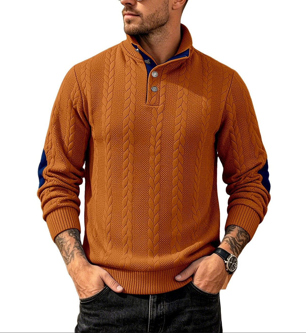 Julian - Men’s Stand Collar Knit Sweater with Contrast Placket 4