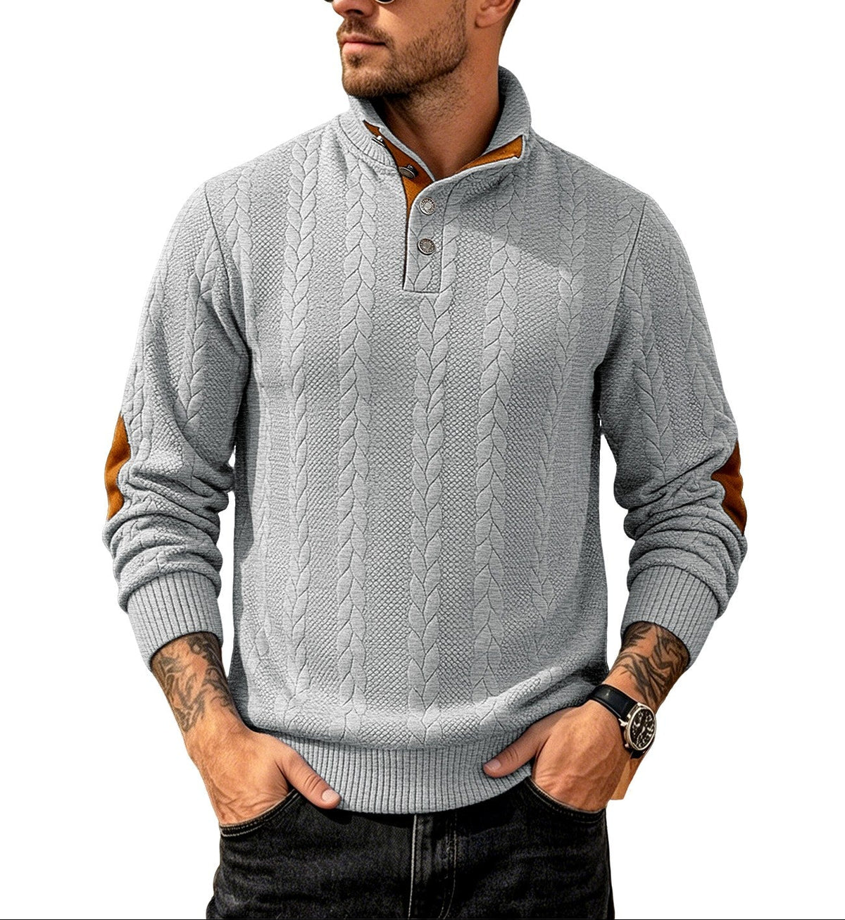 Julian - Men’s Stand Collar Knit Sweater with Contrast Placket 6