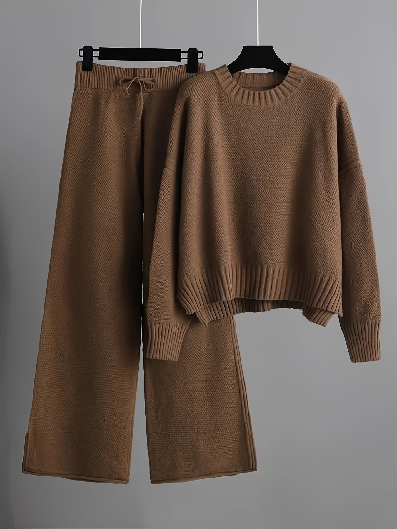Juliana - Women's Cropped Crewneck Knit Sweater with Wide-Leg Pants Set