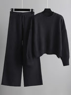 Juliana - Women's Cropped Crewneck Knit Sweater with Wide-Leg Pants Set