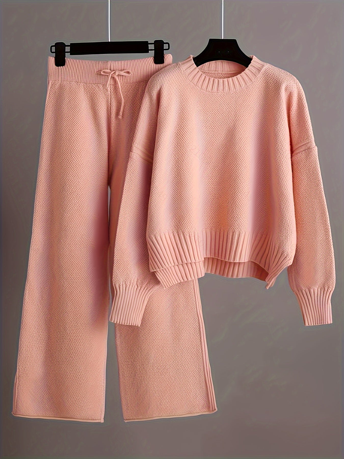 Juliana - Women's Cropped Crewneck Knit Sweater with Wide-Leg Pants Set