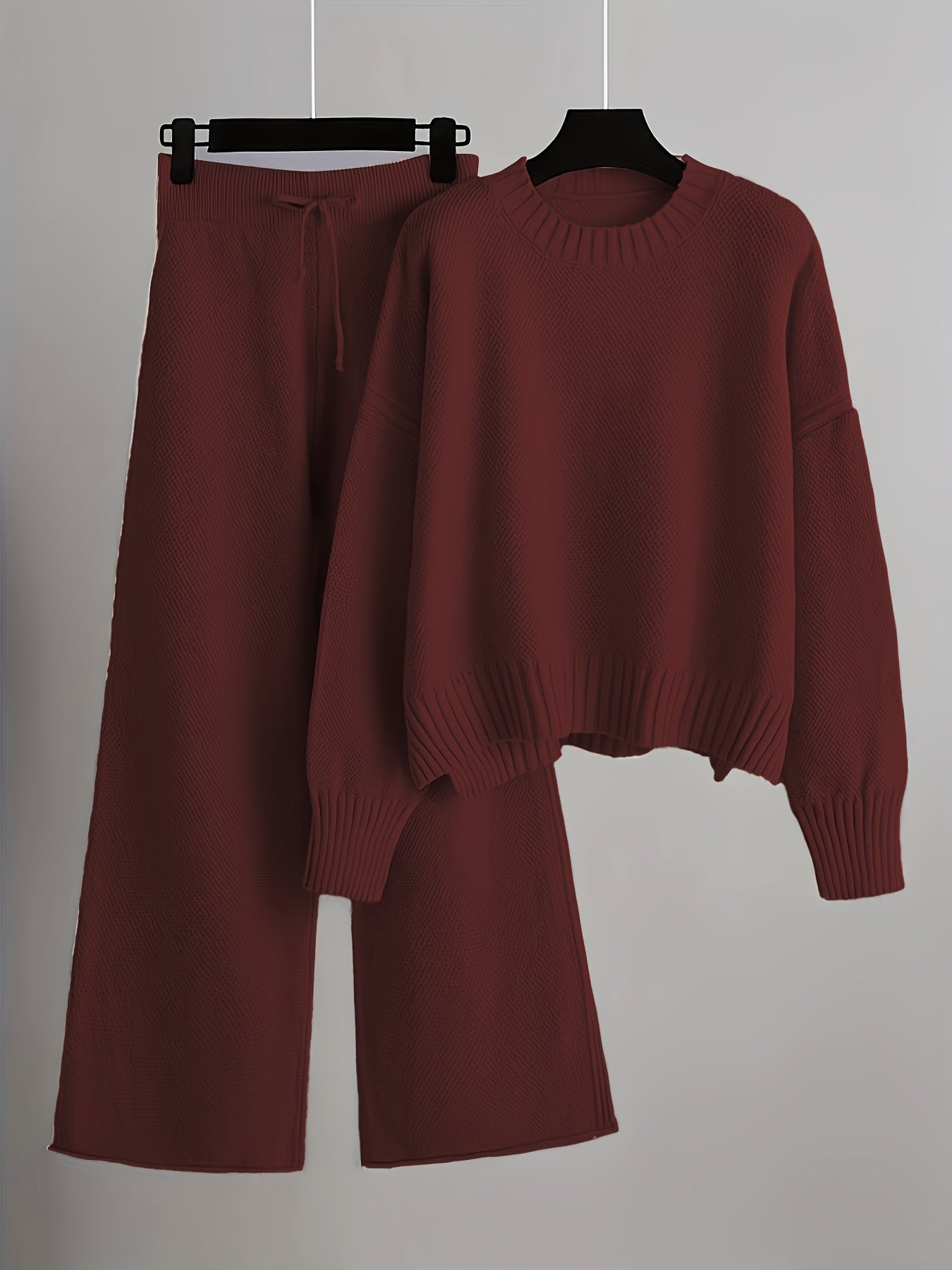 Juliana - Women's Cropped Crewneck Knit Sweater with Wide-Leg Pants Set