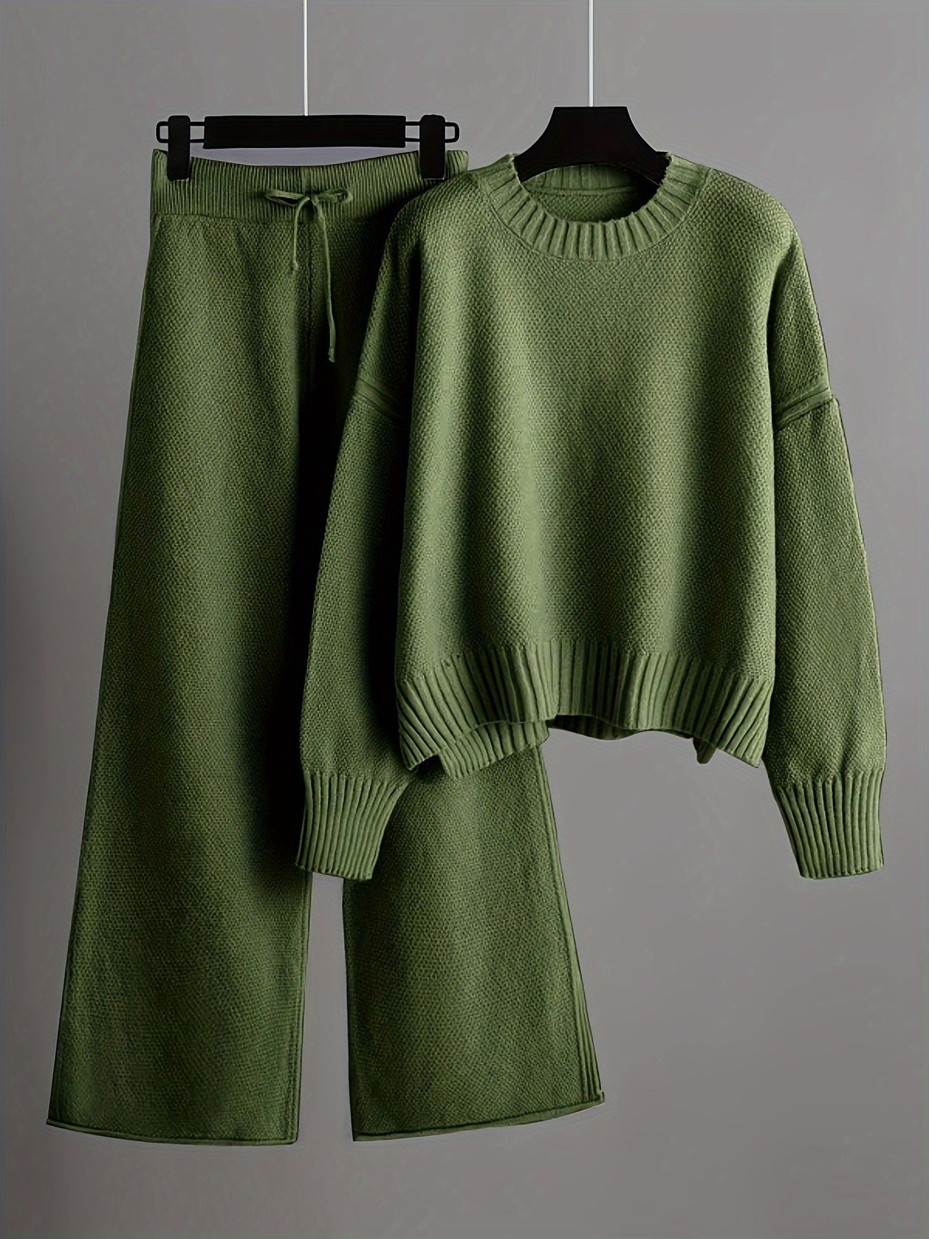 Juliana - Women's Cropped Crewneck Knit Sweater with Wide-Leg Pants Set