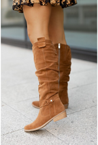 Juniper - Women's Knee-High Slouch Boots with Side Zip