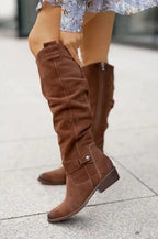 Juniper - Women's Knee-High Slouch Boots with Side Zip
