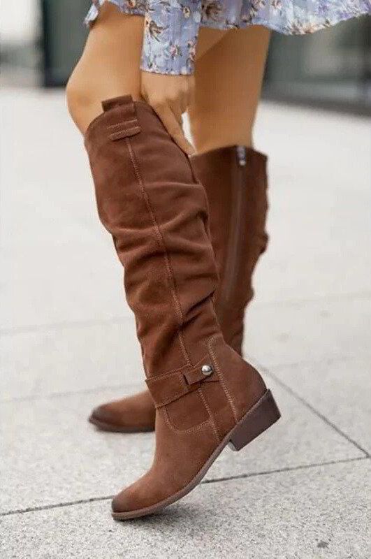 Juniper - Women's Knee-High Slouch Boots with Side Zip