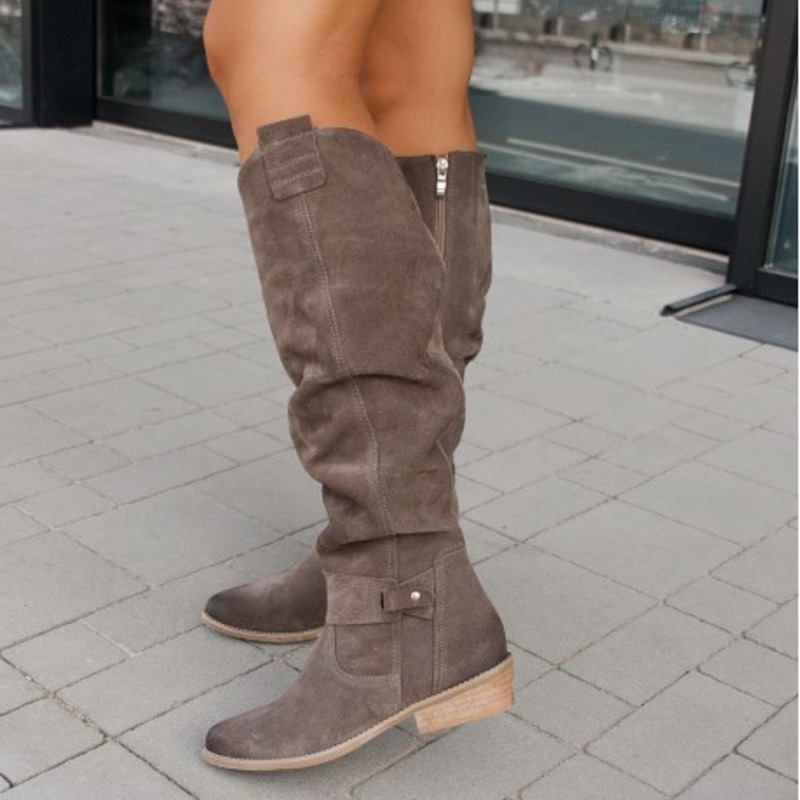 Juniper - Women's Knee-High Slouch Boots with Side Zip