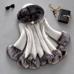 Kadence - Women's Hooded Faux Fur A-Line Coat with Contrast Trim 3
